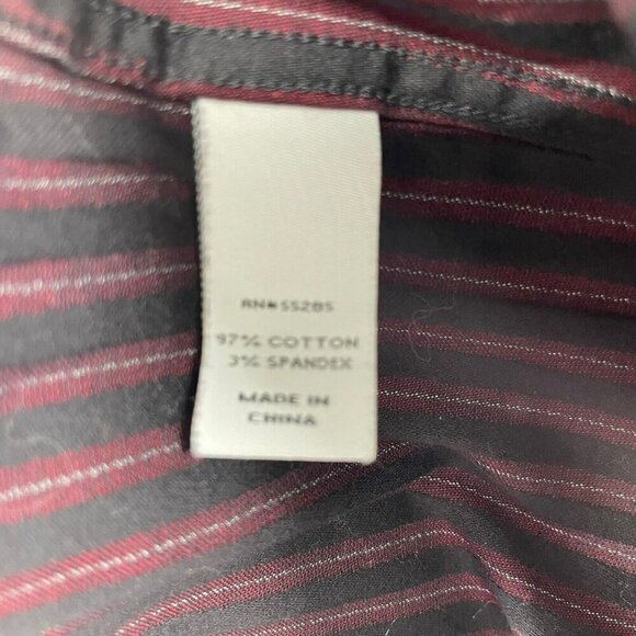 EXPRESS1MX Button-Up Shirt Mens 15.5 Red Vertical Stripe Collared Long Sleeve - Picture 9 of 10